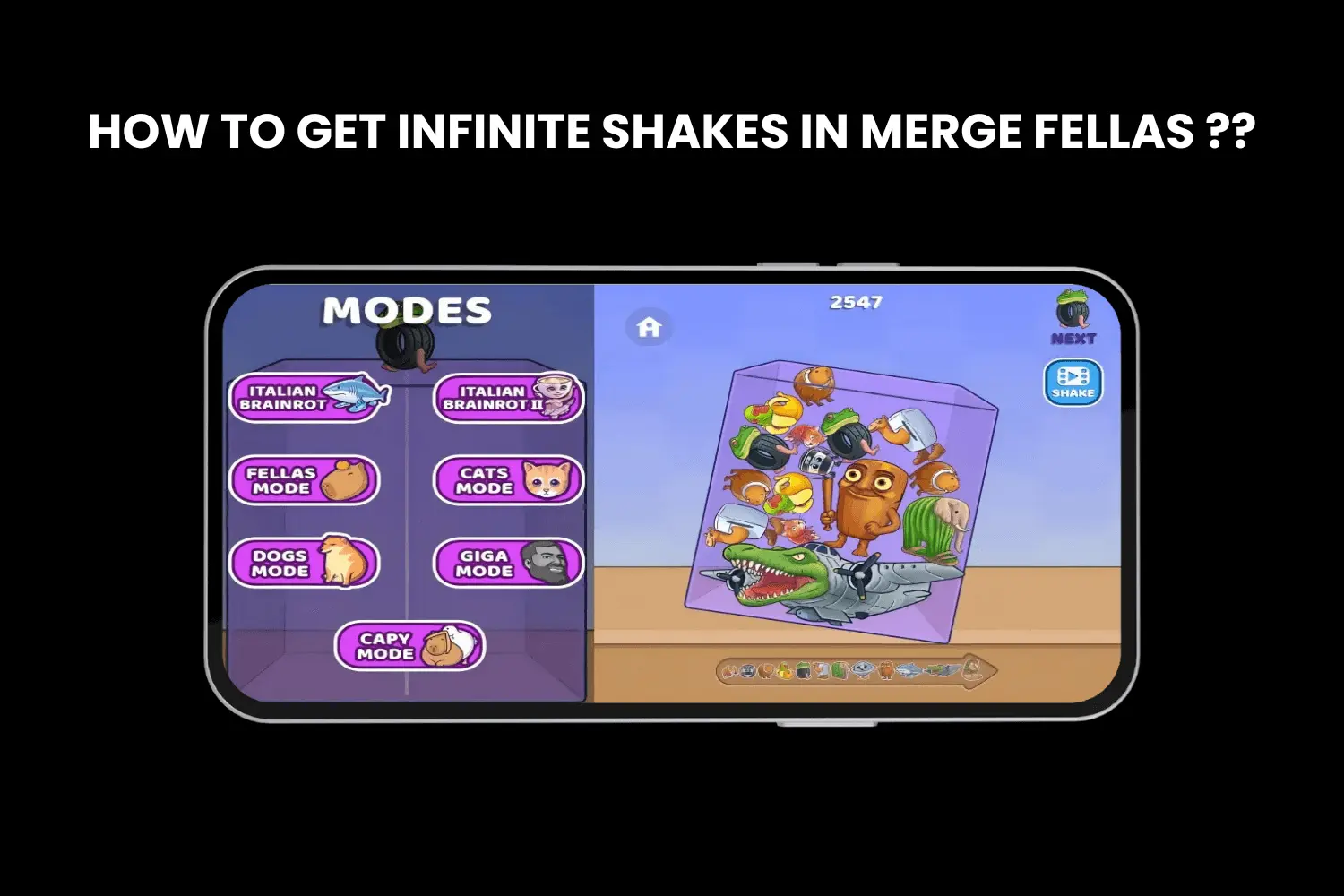 how to get infinite shakes in merge fellas
